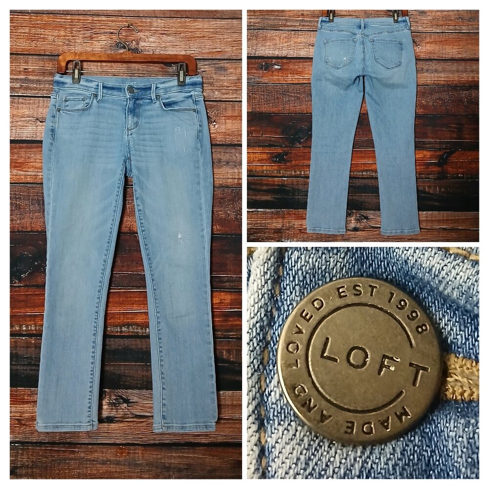 LOFT Jeans 4P 4 Petite Modern Crop Low Rise Distressed Light Wash Denim Stretch